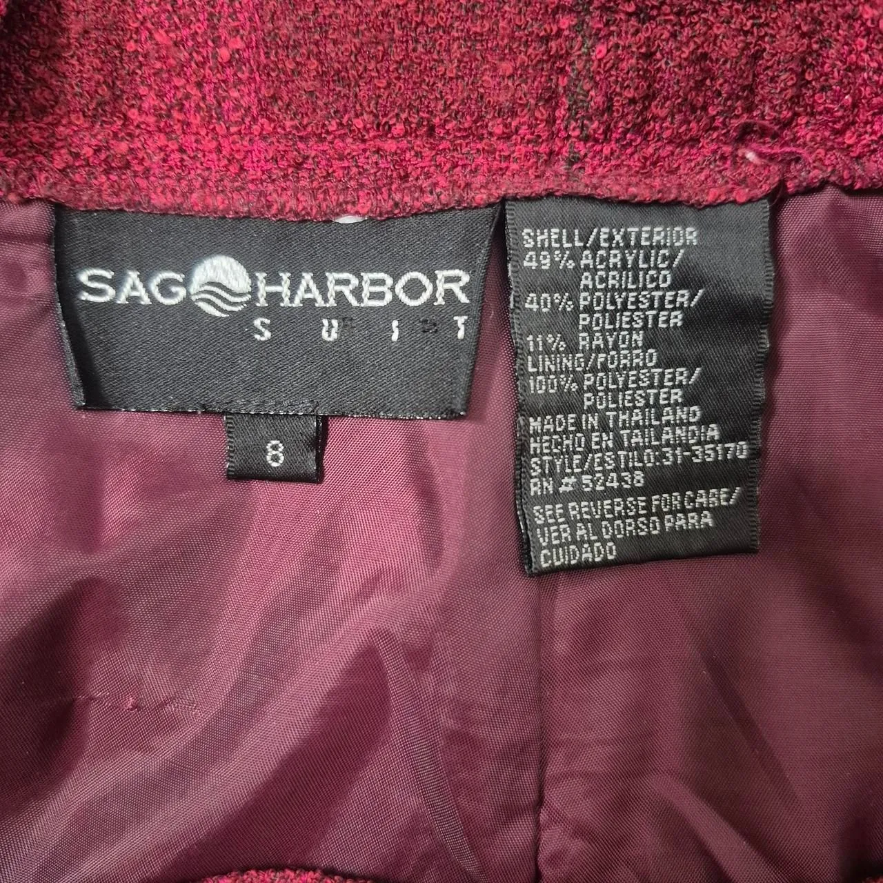 Sag Harbor Suit Red Plaid Mini Pencil Skirt Tweed Vintage 90s/Y2K Size 8 - Image 3