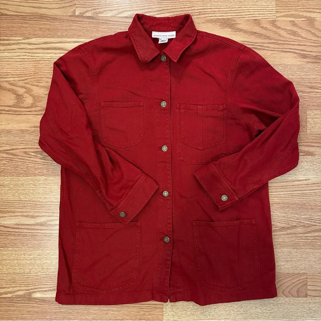 Y2K New York Jeans USA Made Cotton Blend Red Chore Jacket Size M - Image 5