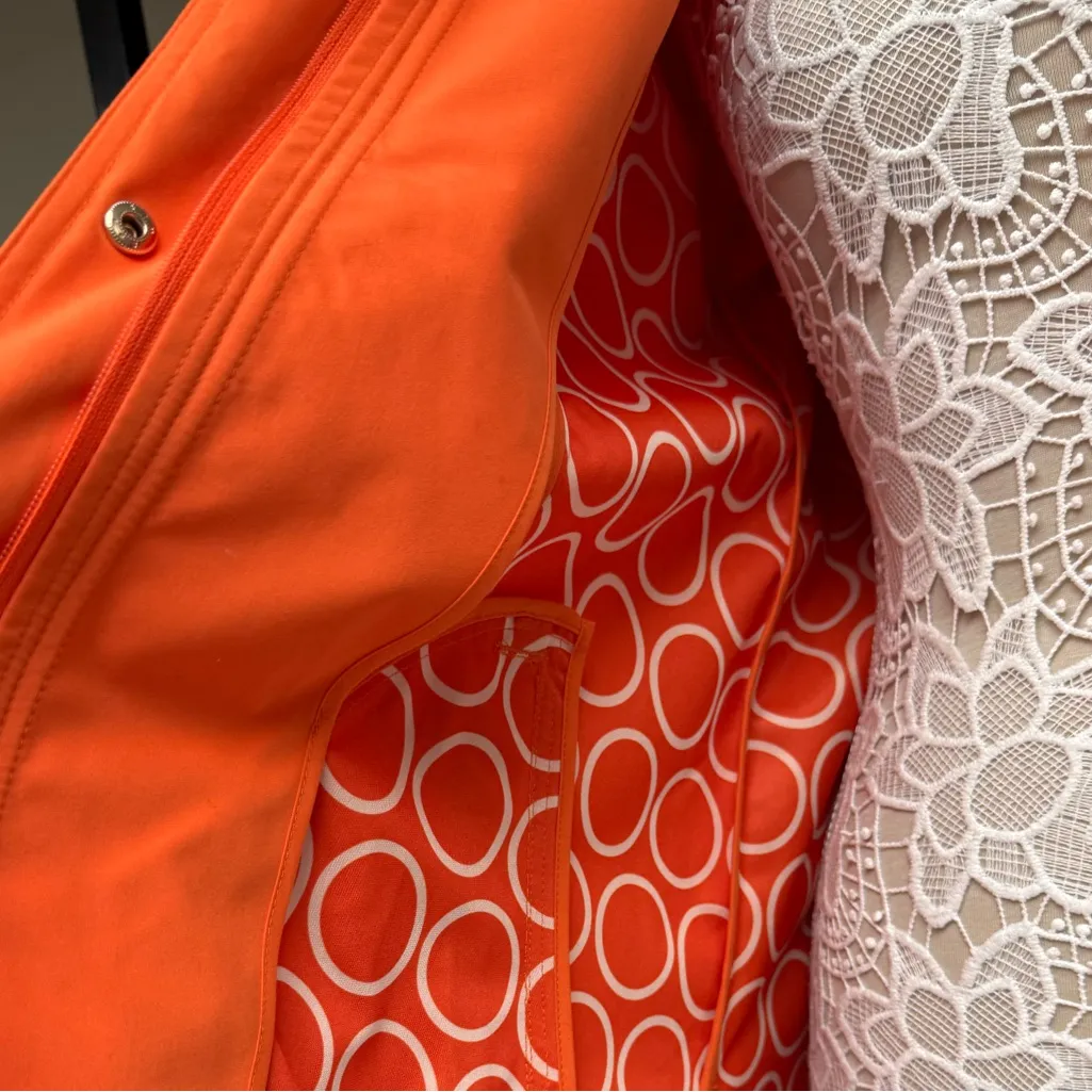 Dennis By Dennis Basso Bright Orange Hooded Zip Front Rain Coat Size Medium - Image 7