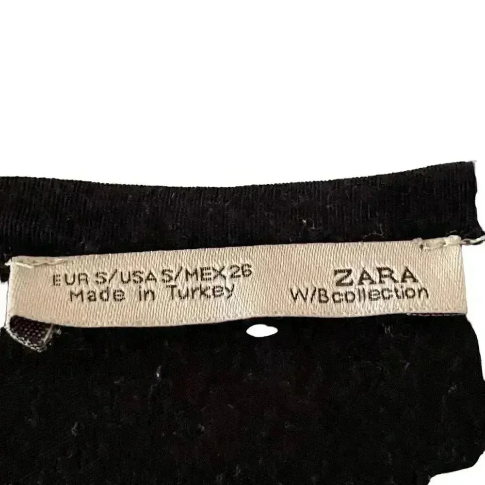 Zara W/B Collection Top 3/4 Sleeve Black Loose Fit Faux Leather Trim Sz S #1704 - Image 3