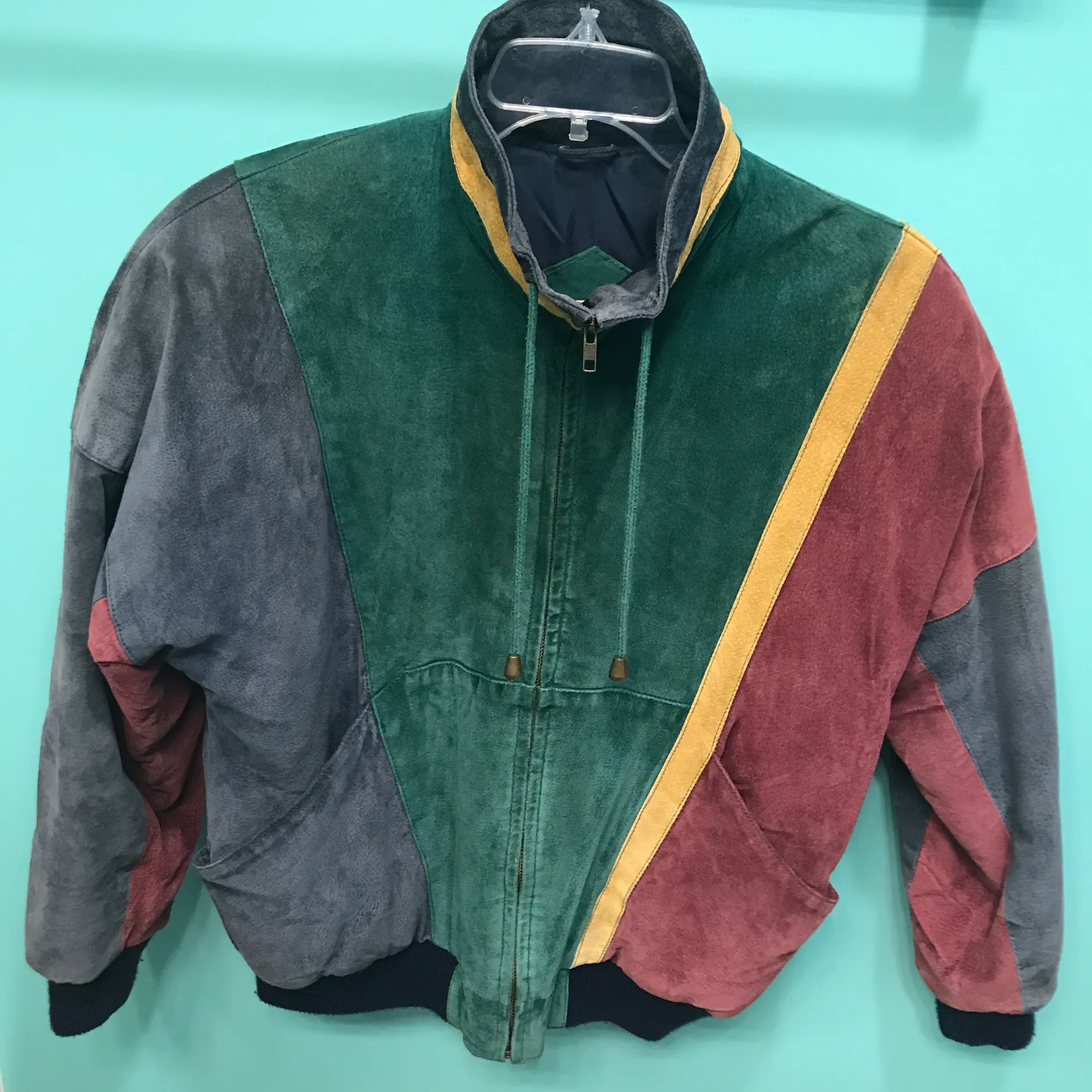 Marsh Landing Vintage Leather Colorblock Bomber Jacket - Image 2