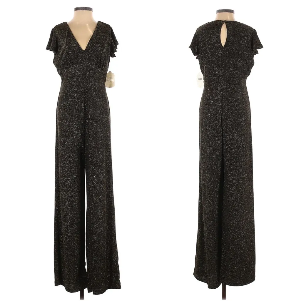 Altar'd State Kinnison Jumpsuit Size Small Black Gold V-neck Metallic Sz S New - Image 2