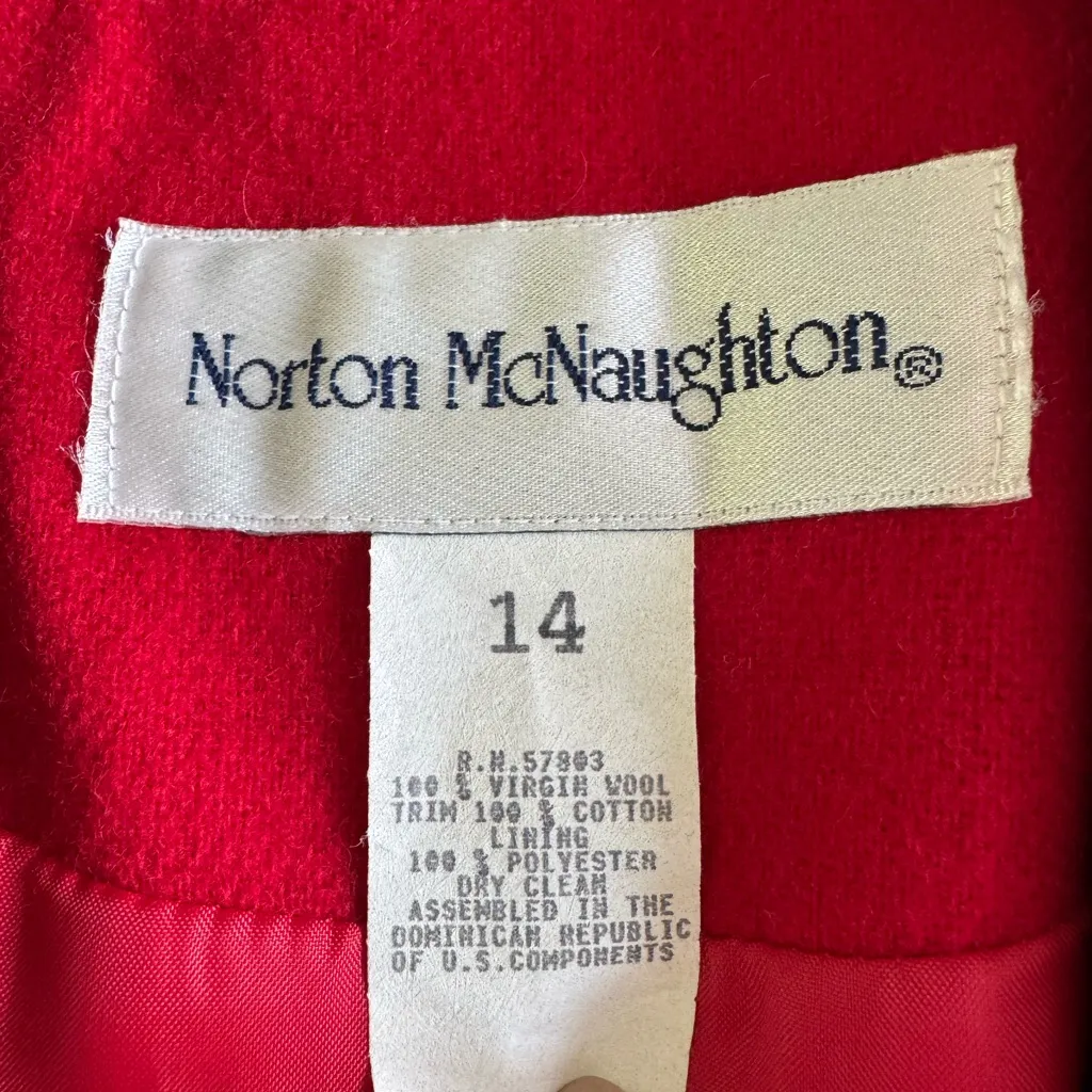 Vintage Norton McNaughton Red Wool Blazer Jacket Blavk Velvet Collar Sz 14 - Image 5