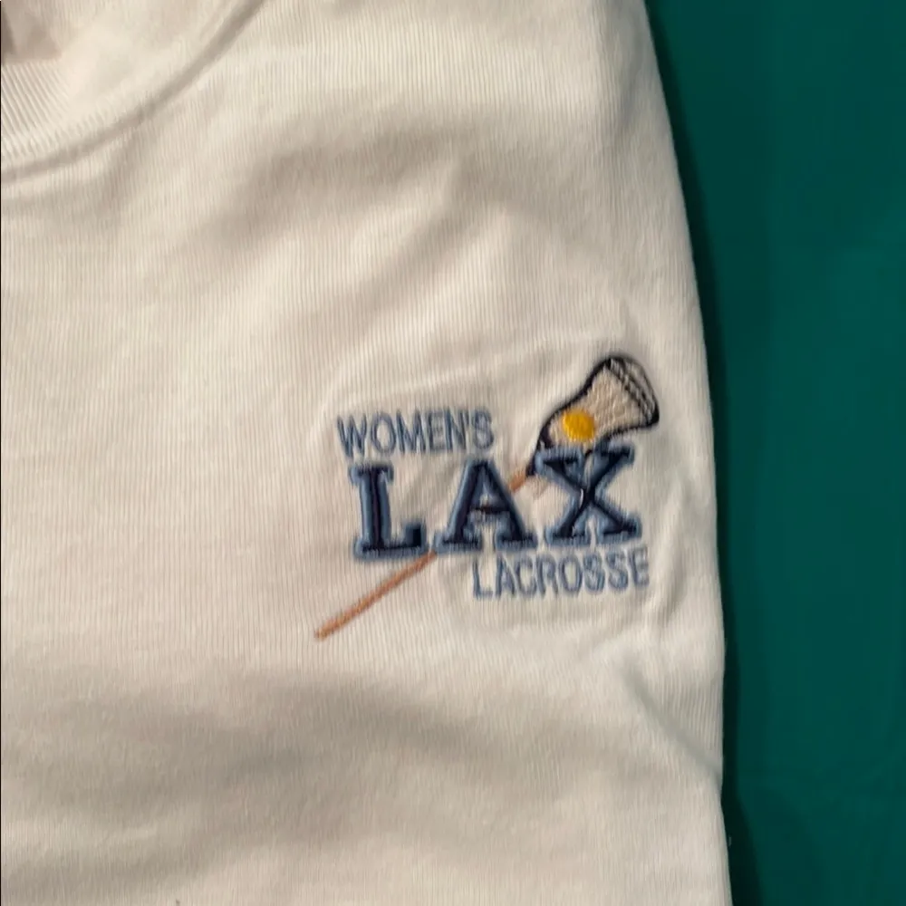 Unisex Womwns White T-Shirt with embroidery LAX lacrosse Logo - Image 6