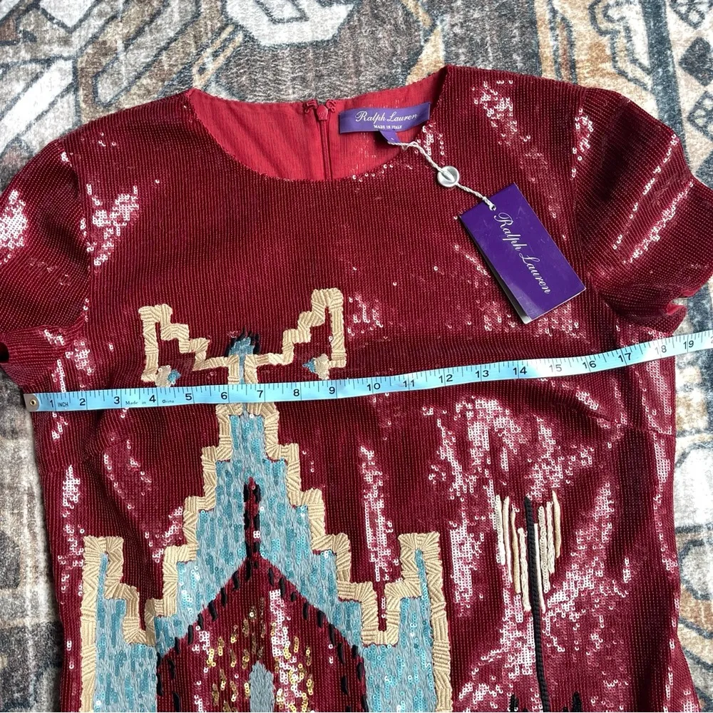 NWT Ralph Lauren Purple Label Embellished Cady Red Sequin Short Sleeve Dress Size 8 - Image 9