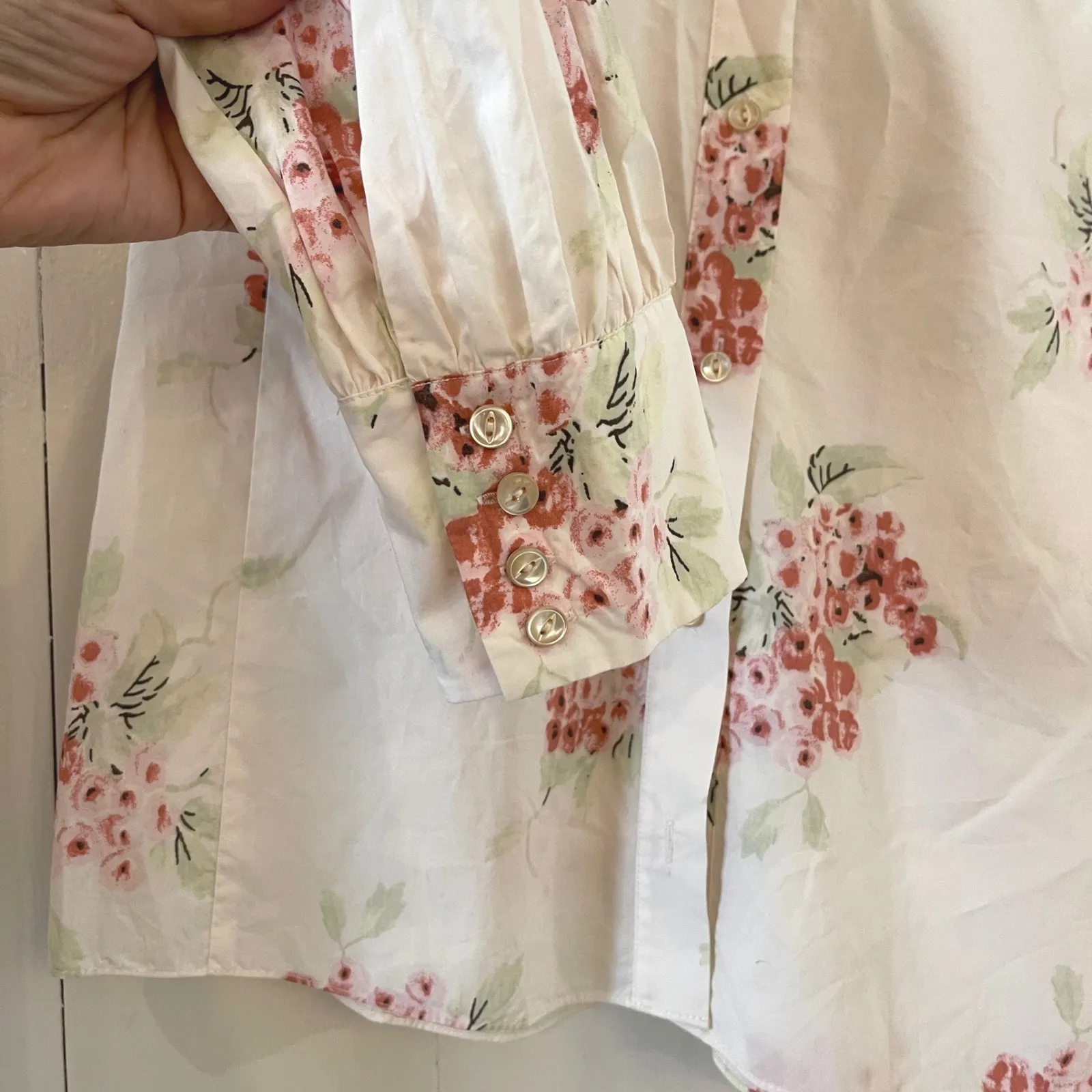 Rebecca Taylor Floral Ruffle Cotton Blouse Long‎ Sleeve Button Down Shirt Size 4 - Image 6