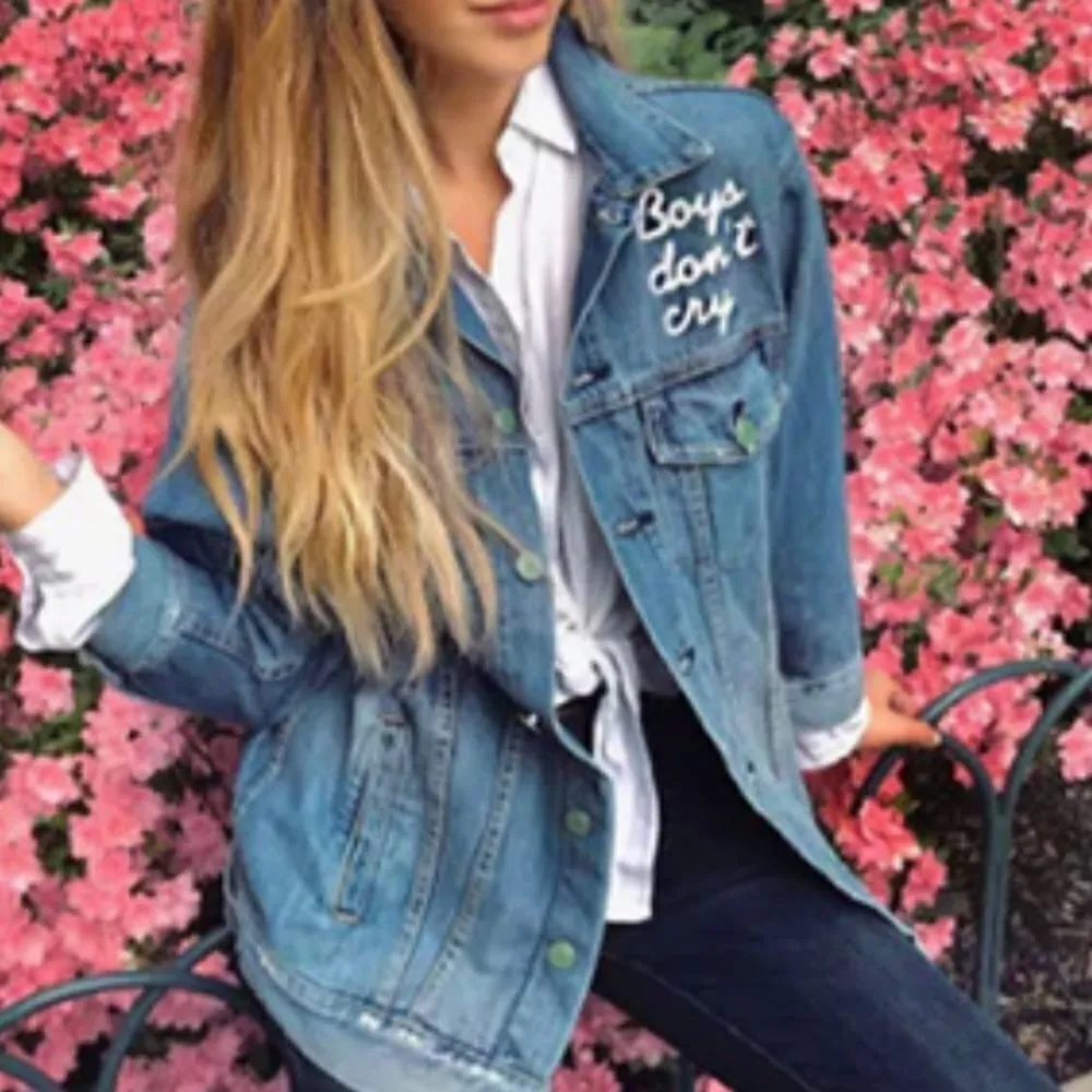 Sandrine Rose x Free People Distressed Embroidered Denim Trucker Jacket L NEW Blue Size L - Image 3