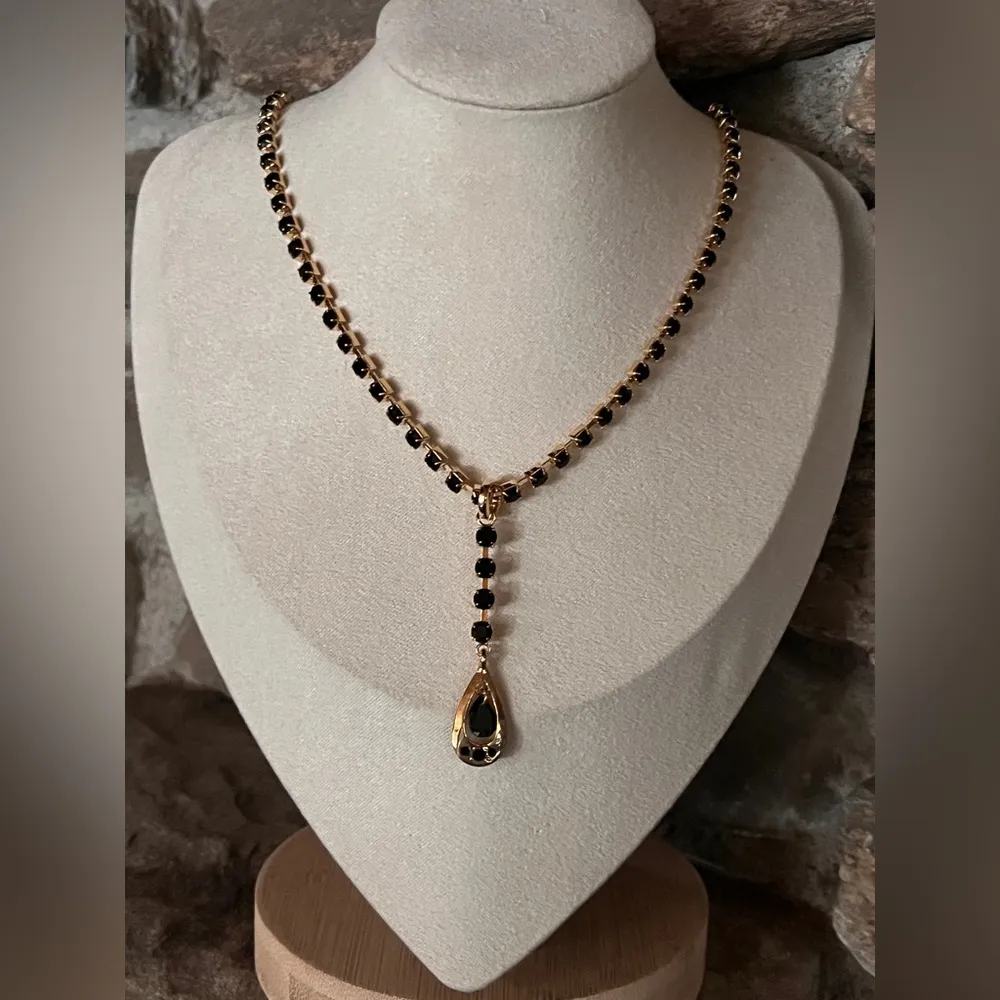 Swarovski Black Crystal Teardrop Pendant Gold-Tone Necklace - Image 2
