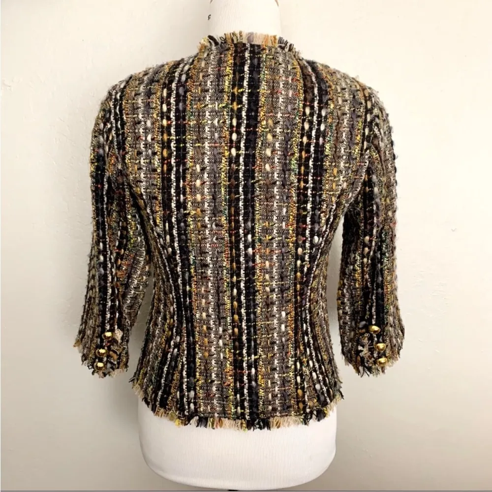 CAbi Boucle Tweed Fringed Multicolor Wool Blazer XS - Image 6