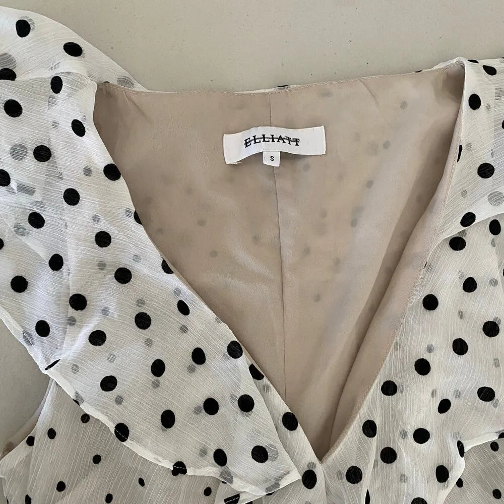 Elliatt Black White Polka Dot Dorothy Ruffled Tiered Flounce Mini Dress Small - Image 3