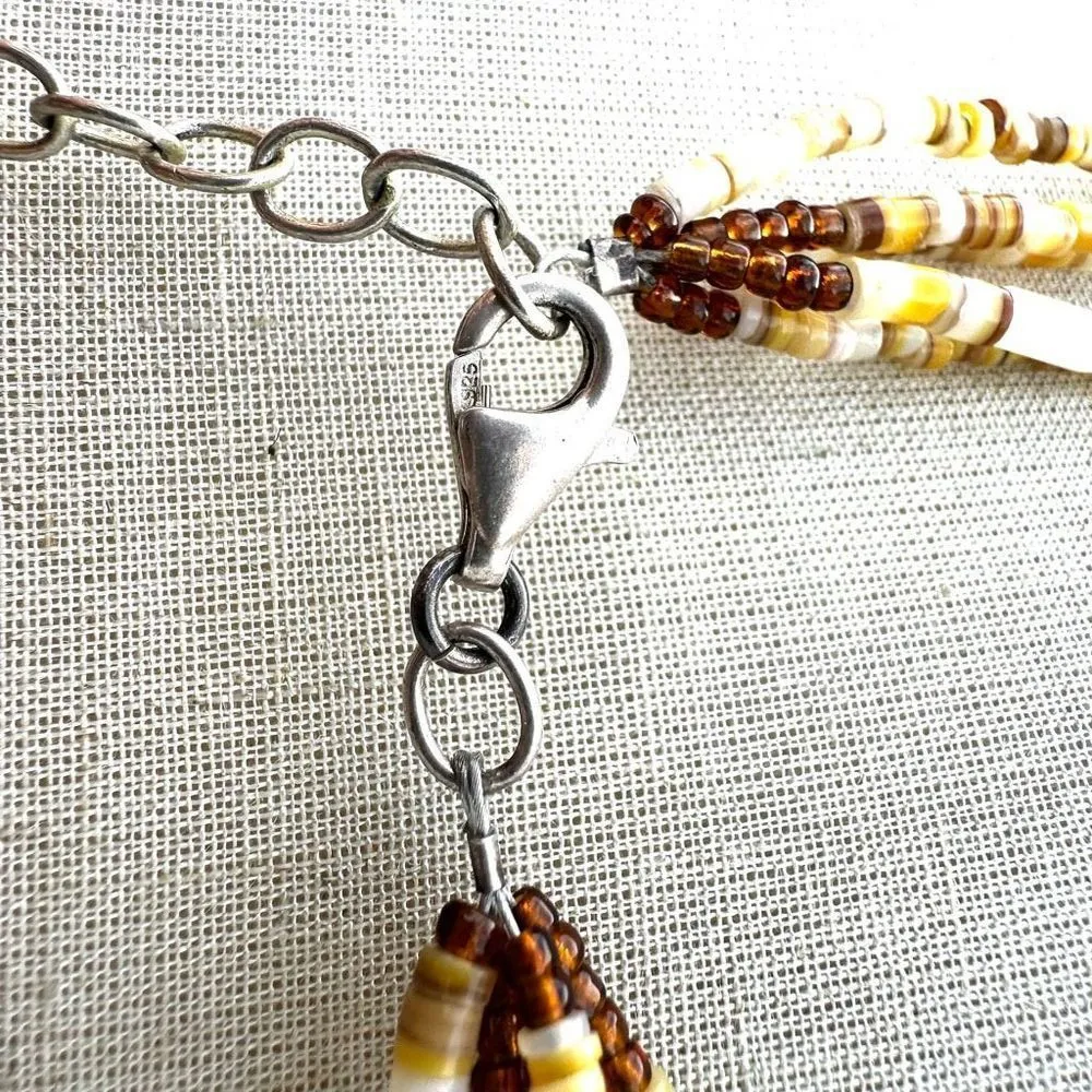 Peyote Bird 5 Strand Turquoise yellow beaded Bead Necklace sterling clasp Blue - Image 6