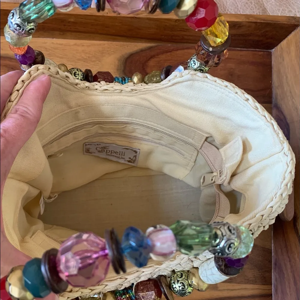 Cappelli Woven Straw Bag With Jeweled Handles - Image 6