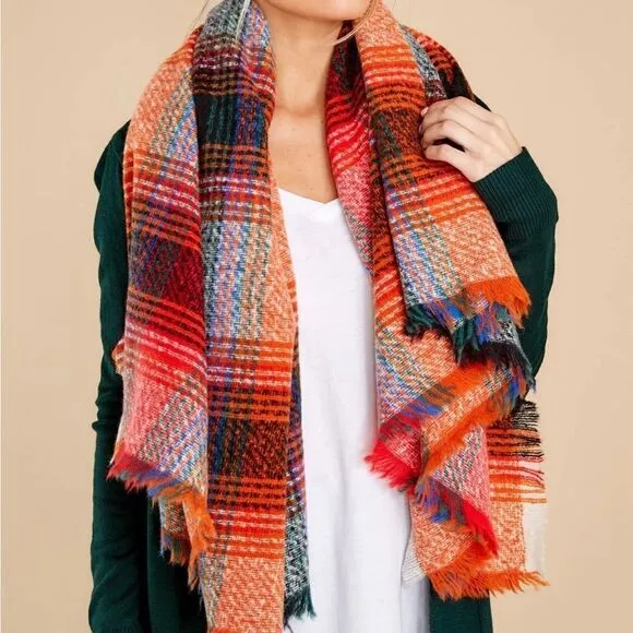 Plaid Knit Scarf‎ Orange - Image 7
