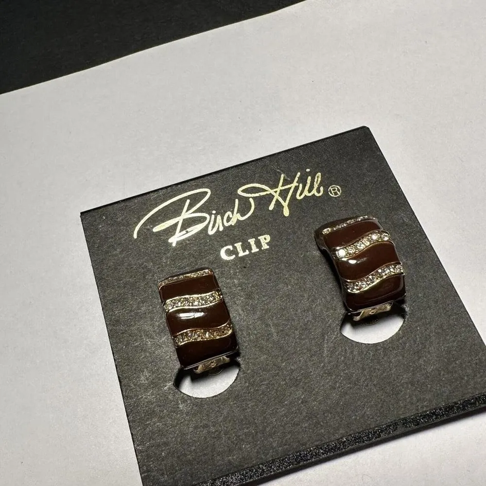 NWT Birch Hill Gold Tone / Brown Enamel Rhinestone Clip On Clip - Image 2
