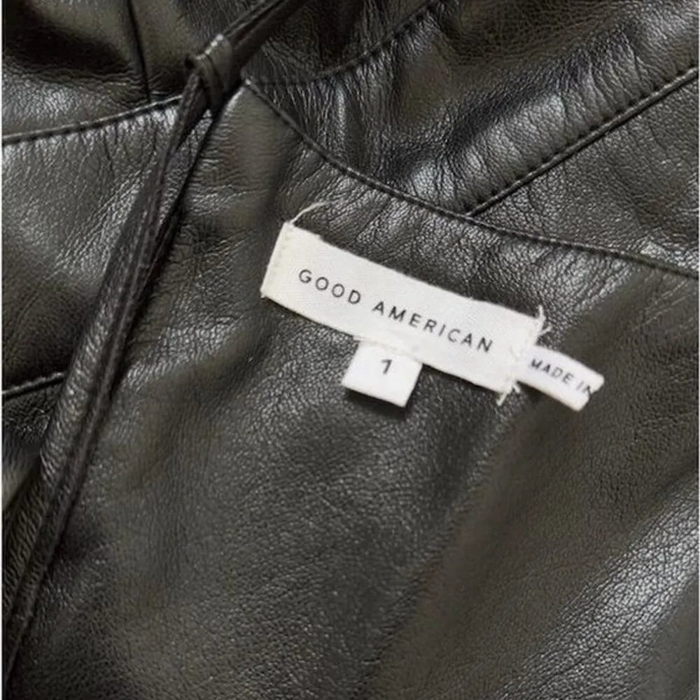 NEW Good American Black Vacay Faux Leather Jumpsuit Womens Size 1 Wide Leg - Image 5