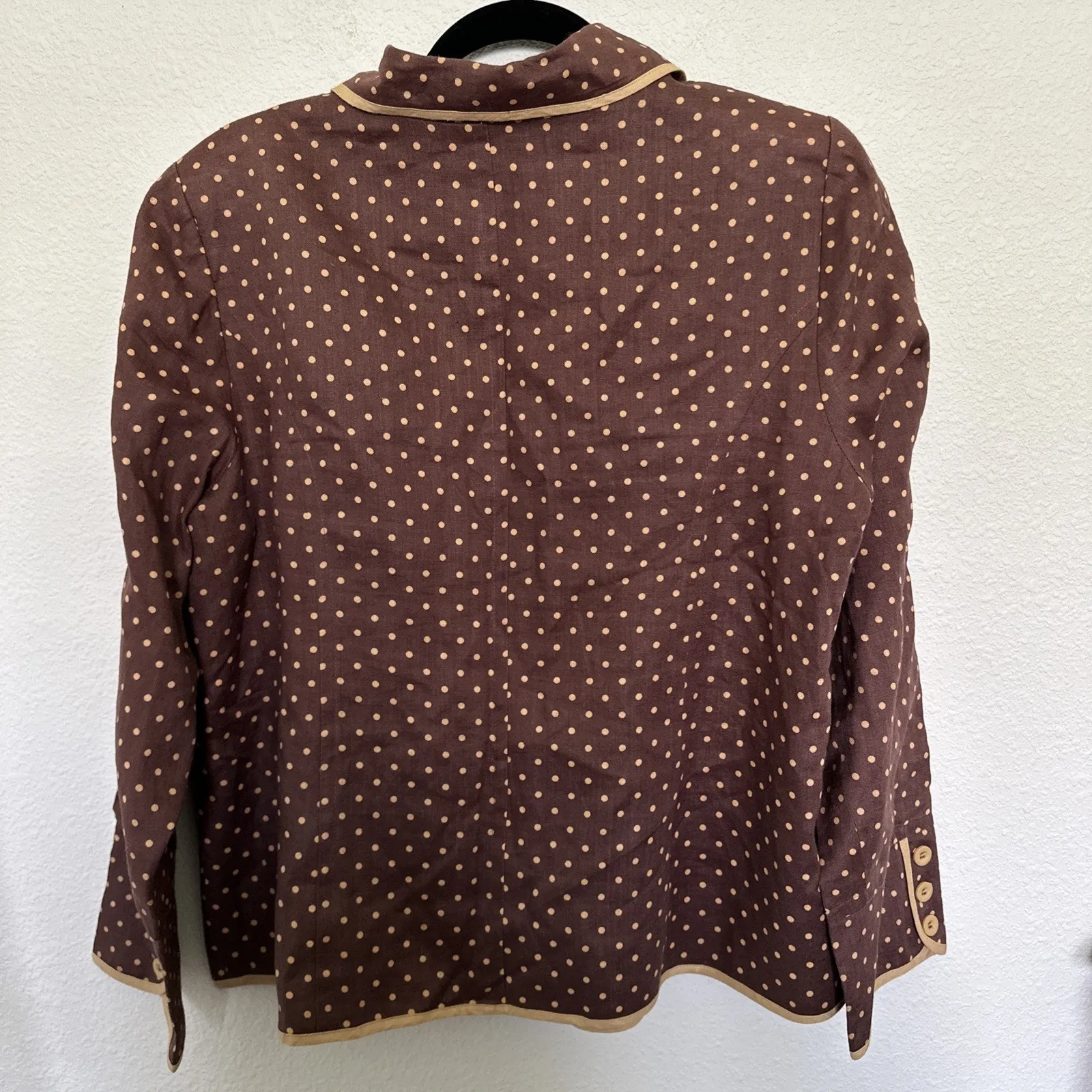 2 FRIENDS Brown Polka Dot Blazer Size 16 100%Linen - Image 3
