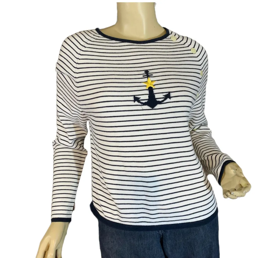 NORTON STUDIO PETITES KNIT BLUE & WHITE NAUTICAL THEME SWEATER (MP) Size undefined - Image 2