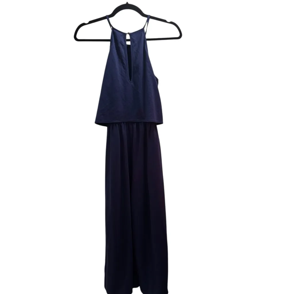 Speechless Navy Halter Tie Front Open Back Cropped Jumpsuit NWT - Image 5