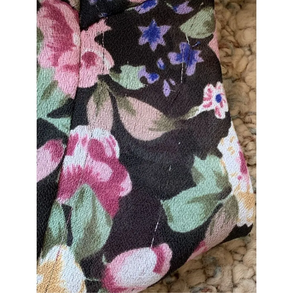Vintage 90s Shirt Dark Floral Print Black Pink Peasant Flowy Long Sleeve Medium - Image 7