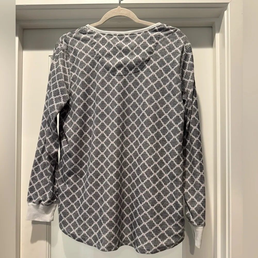 Nautical Gray Patterned Women's PJ Henley Top Size M Soft Fuzzy Cozycore - Image 6