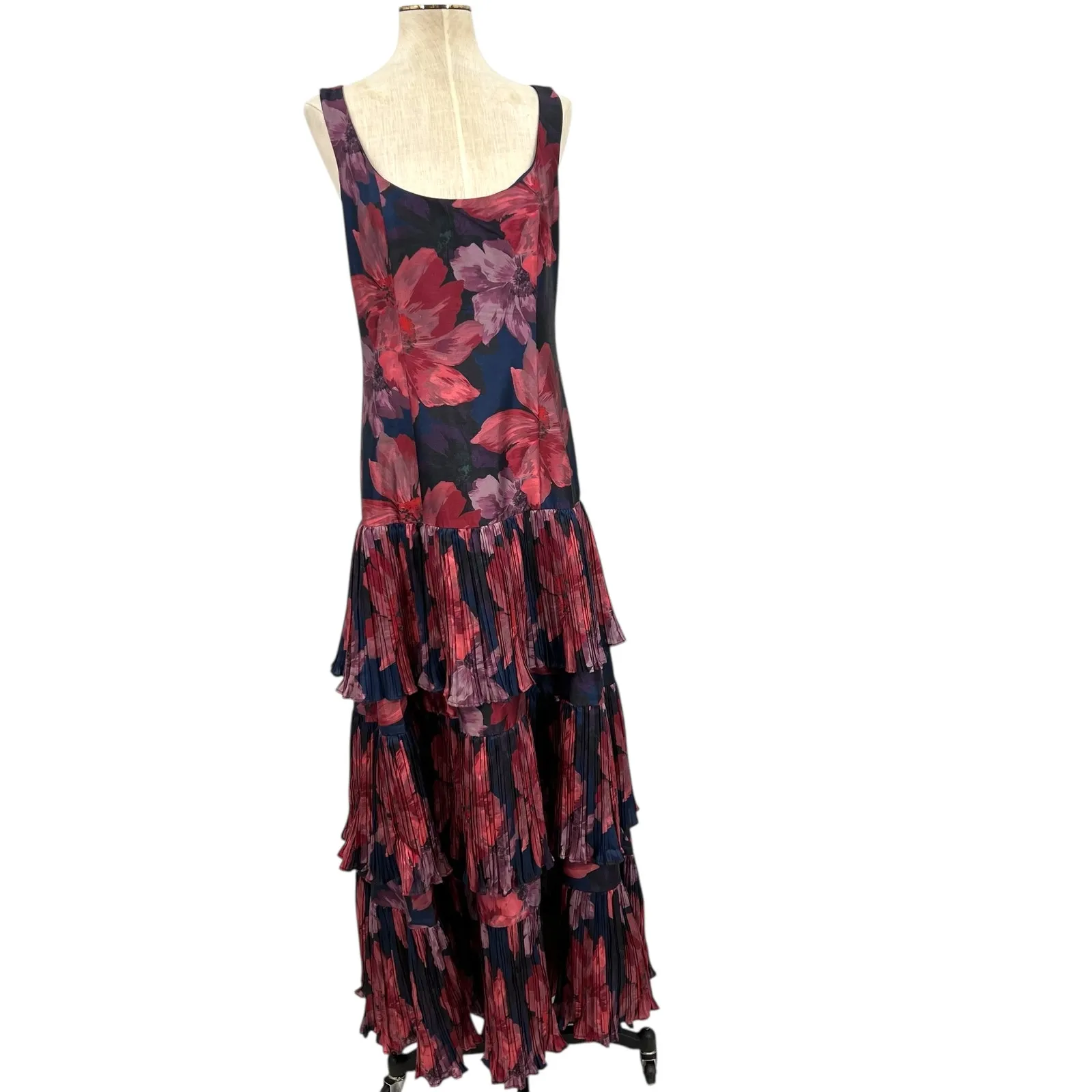 Hutch Luna Dress Gown Maxi Floral Print Tiered Navy Blue‎ Pink Size US 10 - Image 3