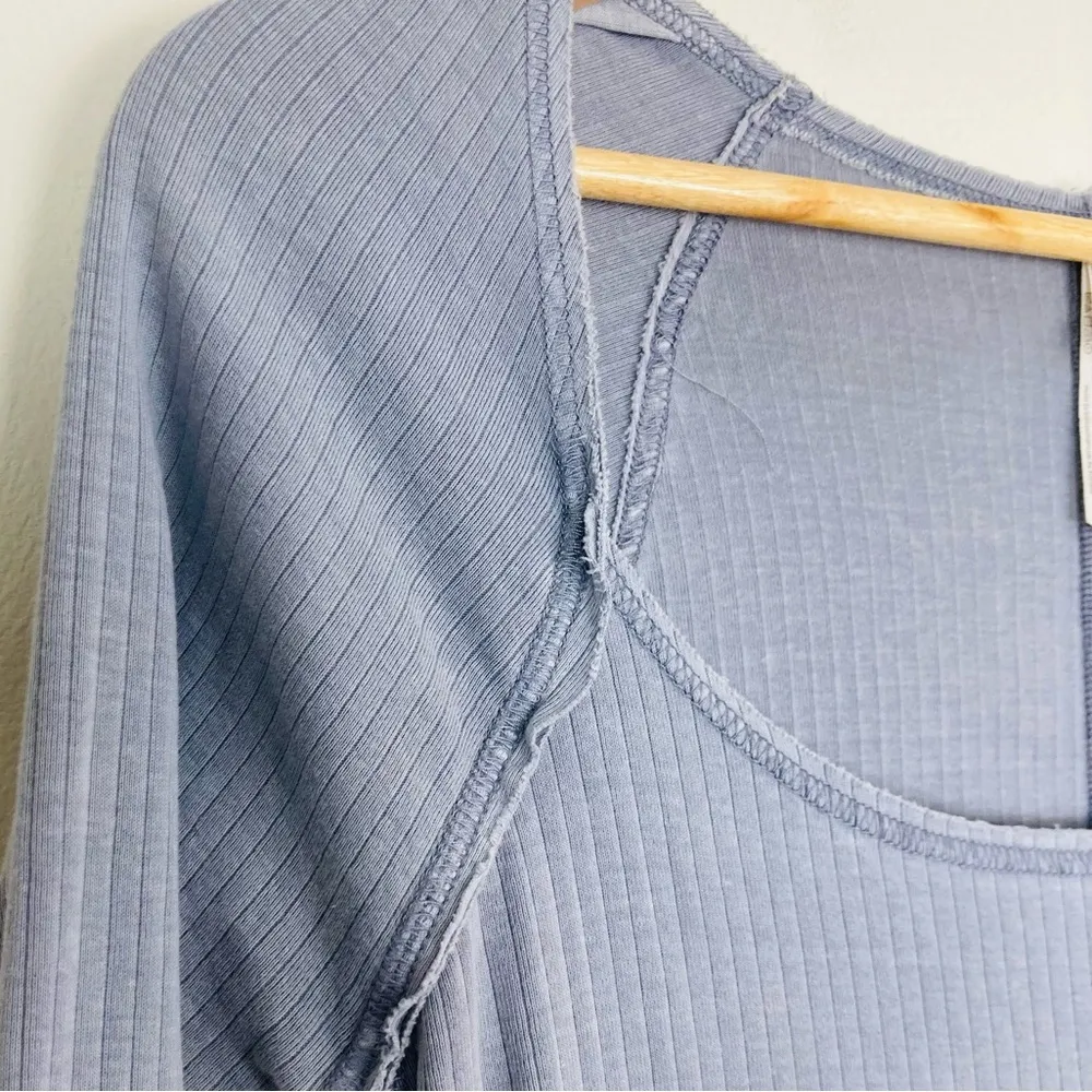 Intimately Free Free People ribbed square neck long sleeve tee shirt. Small Blue - Image 4