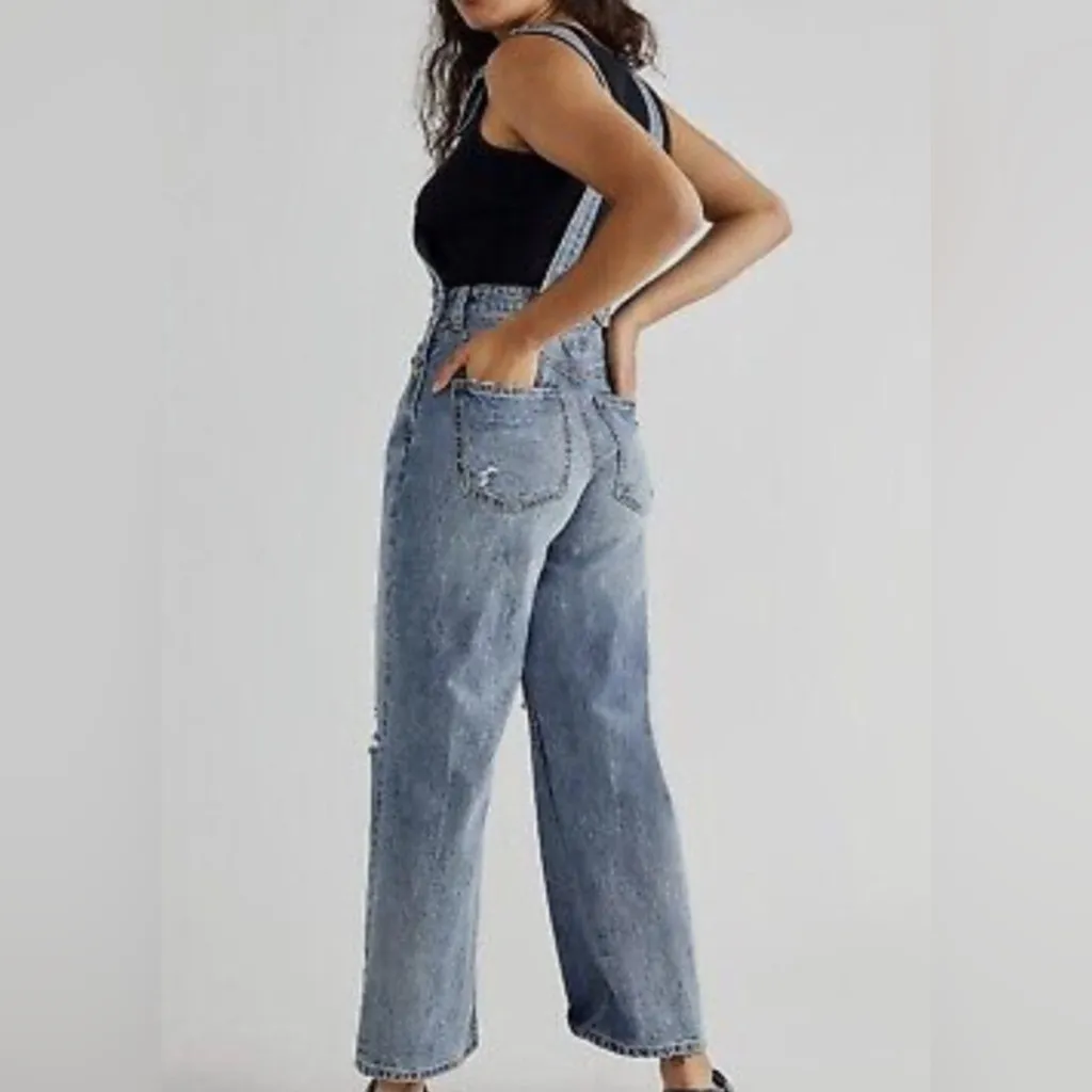 Free People Crvy Denim Overalls Sz 4 Jumpsuit Jeans Ripped Baggy One Piece - Image 3