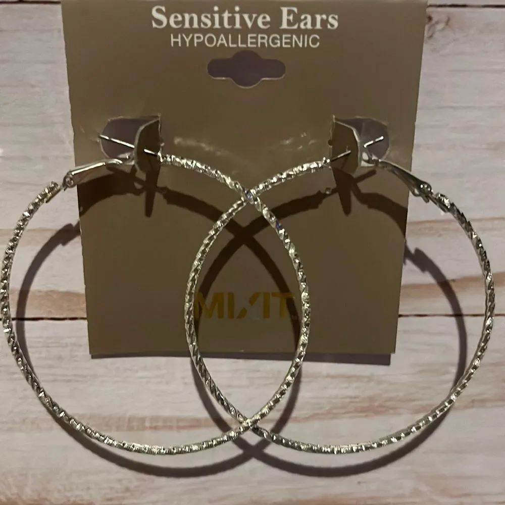 Large Silver-Tone Hoop Earrings - Image 4