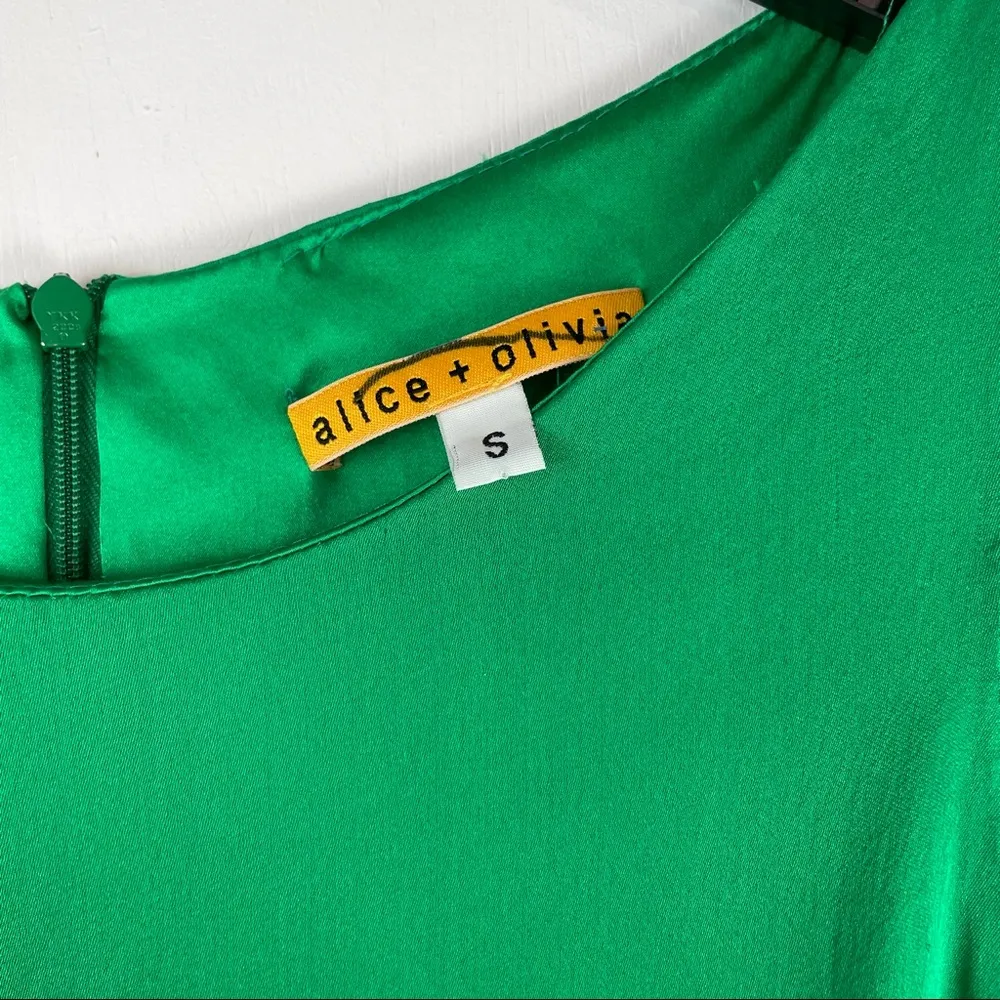 Alice + Olivia Green Silk Mini Dress Tie Waist Sleeveless - Image 5