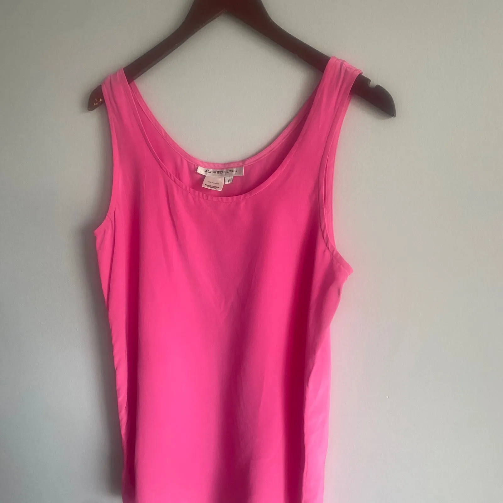 Alfred Sung Vintage 100% Silk‎ Hot Pink  Tank Lightweight Flowy Summer Size 6 - Image 4
