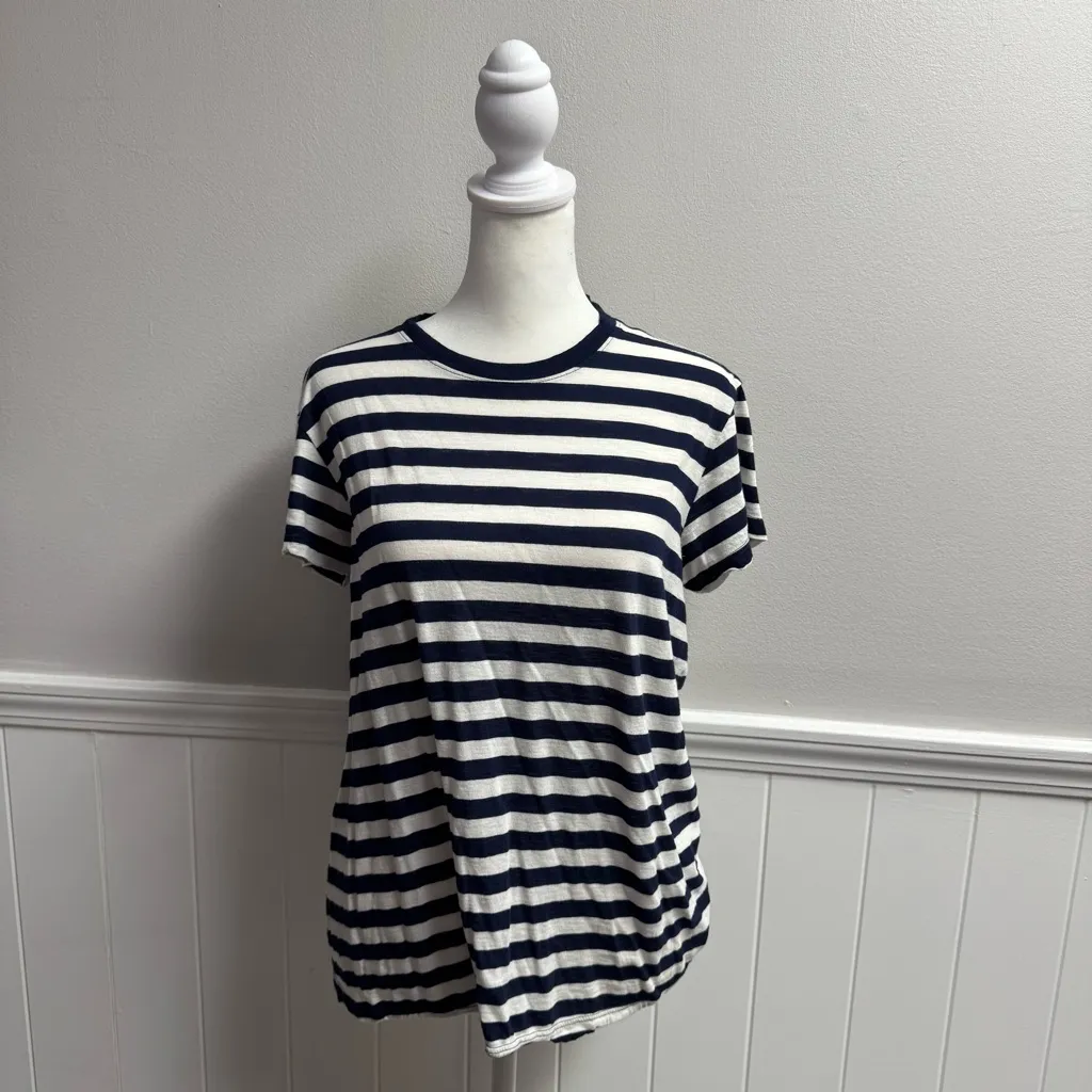 Marine Layer Short Sleeve Striped Ringer T-Shirt Top Shirt Blue White Medium M - Image 12