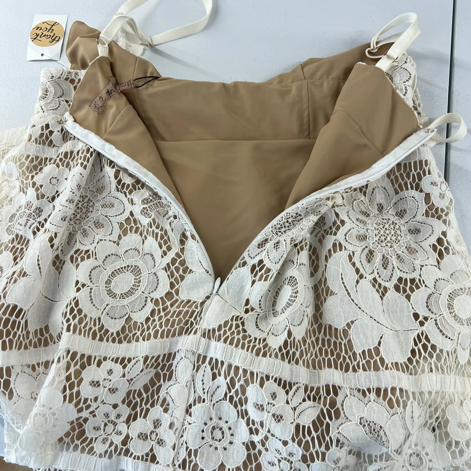 For Love And Lemons Gianna Mini Dress Women's White Lace Scallop Neck & Hem Size L - Image 15