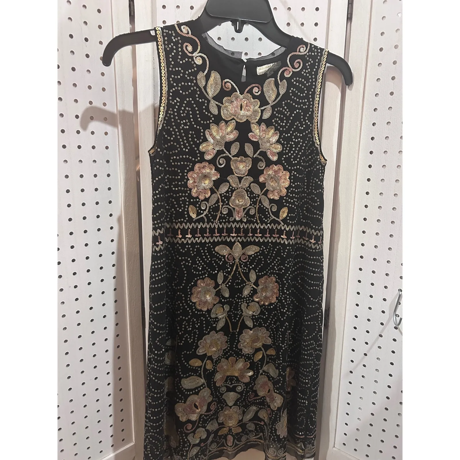 Chelsea Violet Black Beaded Sequin Floral A Line Mini Dress XL - Image 2