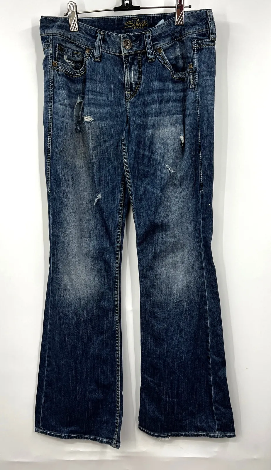 Silver Jeans Women's Distressed Eden Bootcut Jeans Stretch Blue Size 29W x 33 - Image 1