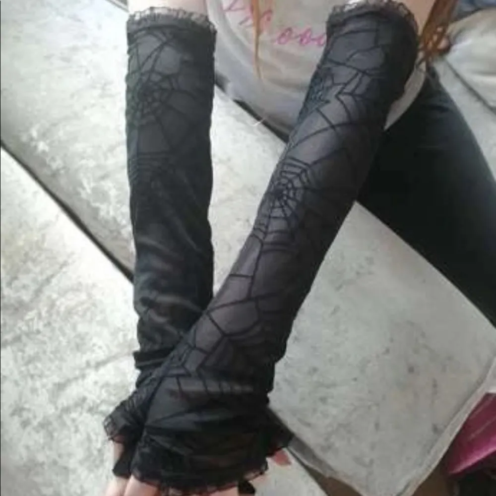 Halloween Spider Web Gothic Fingerless Gloves - Image 13