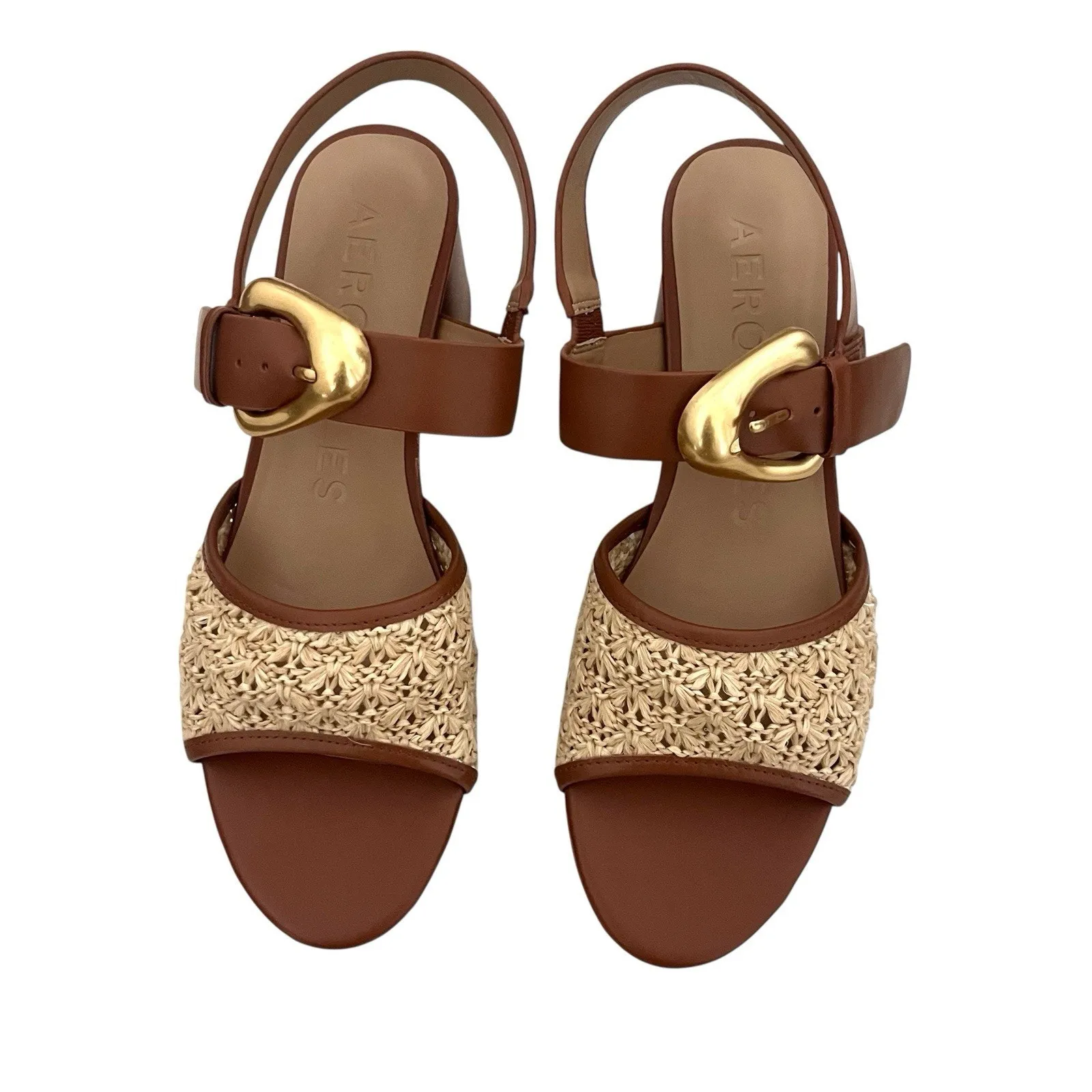 Aerosole Chamber Platform Block Heel Sandal Sz 10 brown Raffia Boho Chic Retro - Image 3