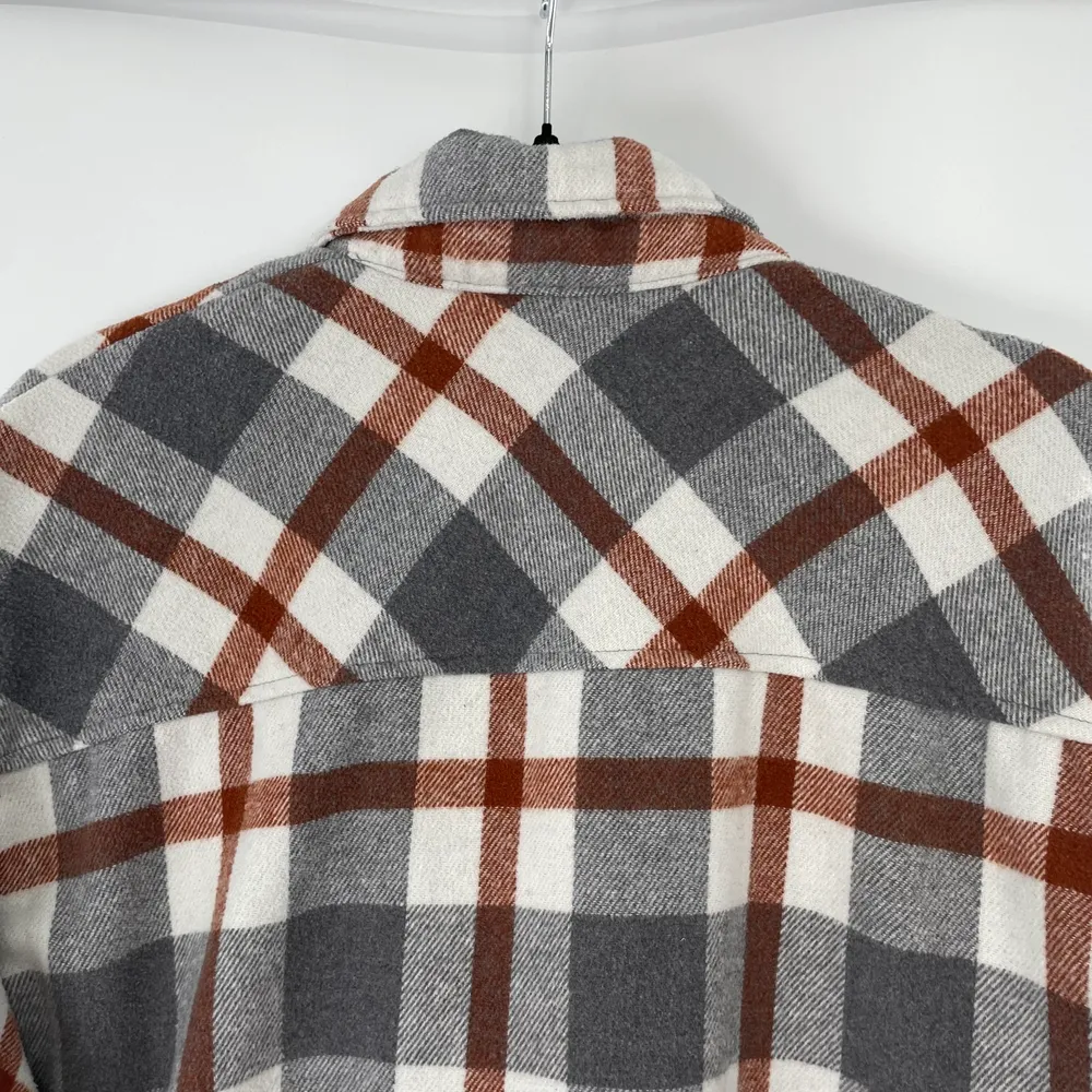 HFX Womens Plaid Flannel Oversize Long Sleeve Snap Button Gorpcore Sweater Small Tan - Image 7