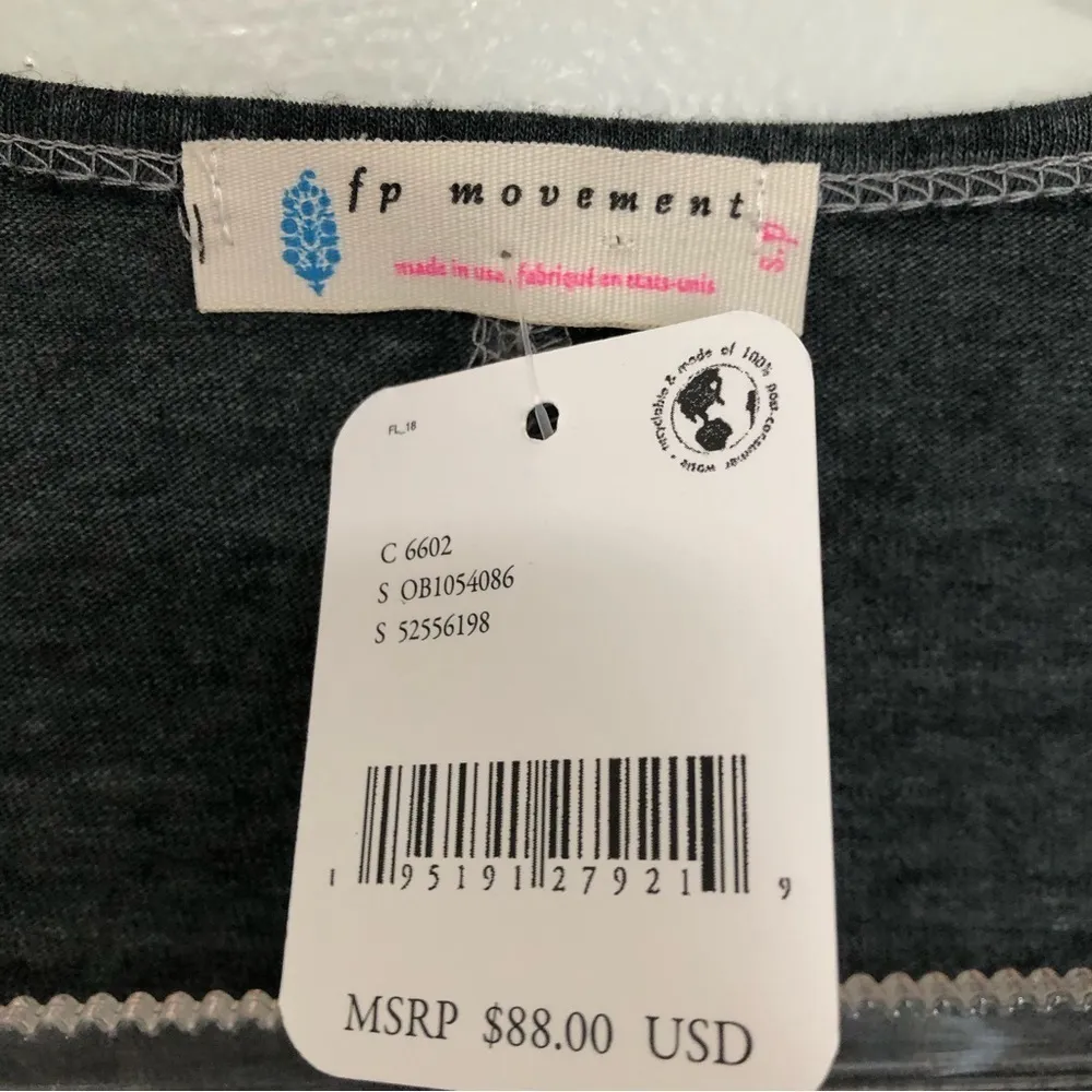 Free People Movement Long Sleeved Dark Gray Tee Shirt Side Split New Small - Image 5