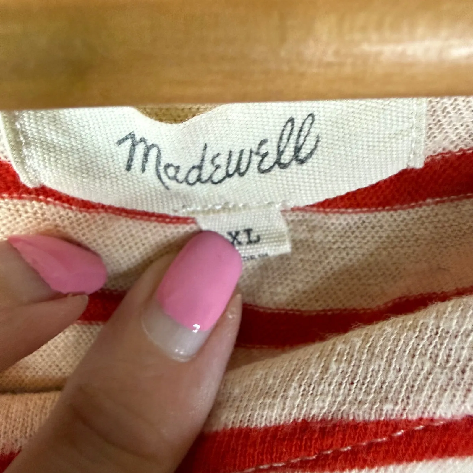 Madewell Striped XL Flutter Sleeve T Shirt Womens Red White Short Sleeve Preppy - Image 2