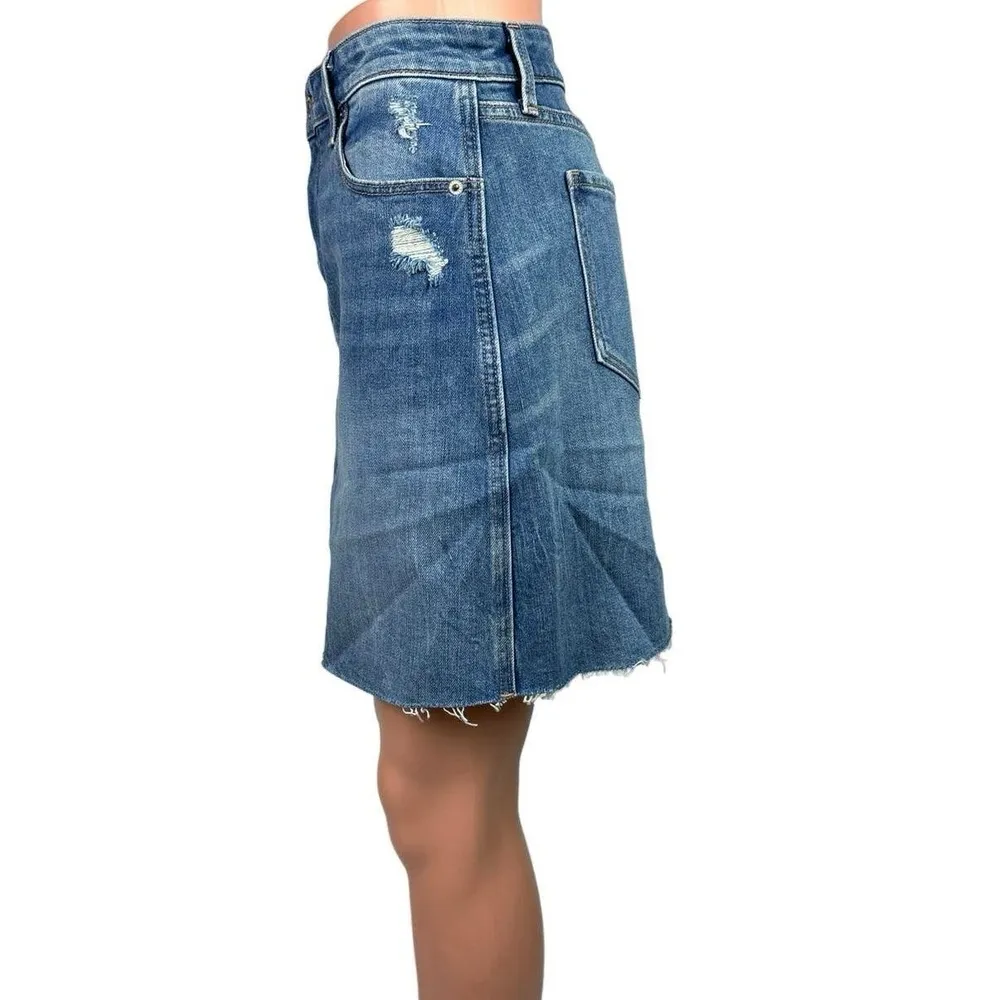 Old Navy Blue Distressed Frayed Hem Straight Pencil Mini Denim Jeans Skirt Sz 8 - Image 2