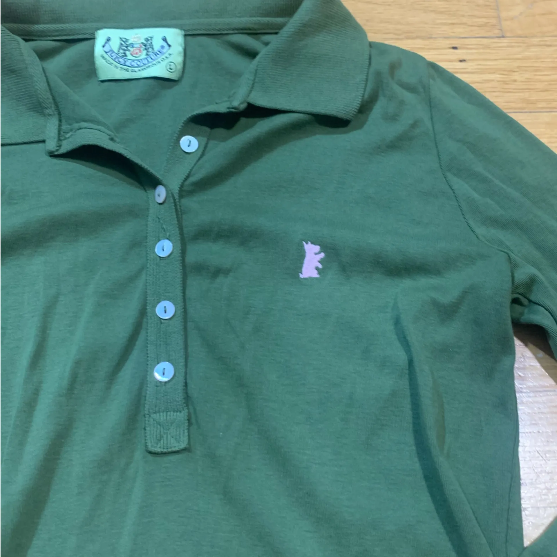 Juicy Couture Pam Gela Long Sleeve Polo Shirt Olive Green Women’s Large - Image 6