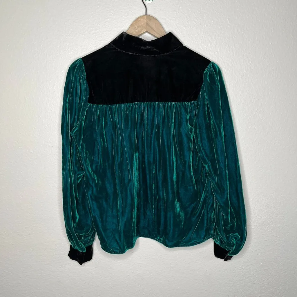 House Of Harlow 1960 x Revovle Green Velvet Long Sleeve Peasant Blouse small - Image 8