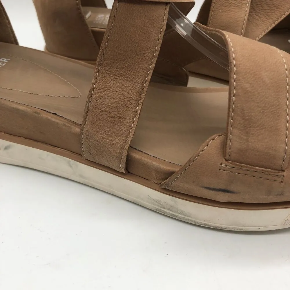 Eileen Fisher Womens Tan Nubuck Platform Sandals With Crisscross Straps Size 10 - Image 2