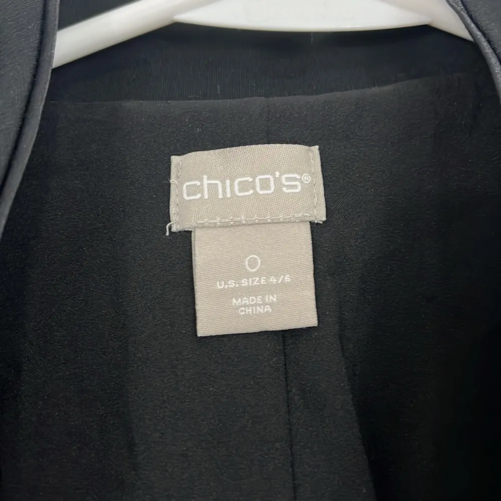 Chico's Size 0 (Small) Black Embroidered Floral Button Ponte Jacket w/Pockets - Image 10