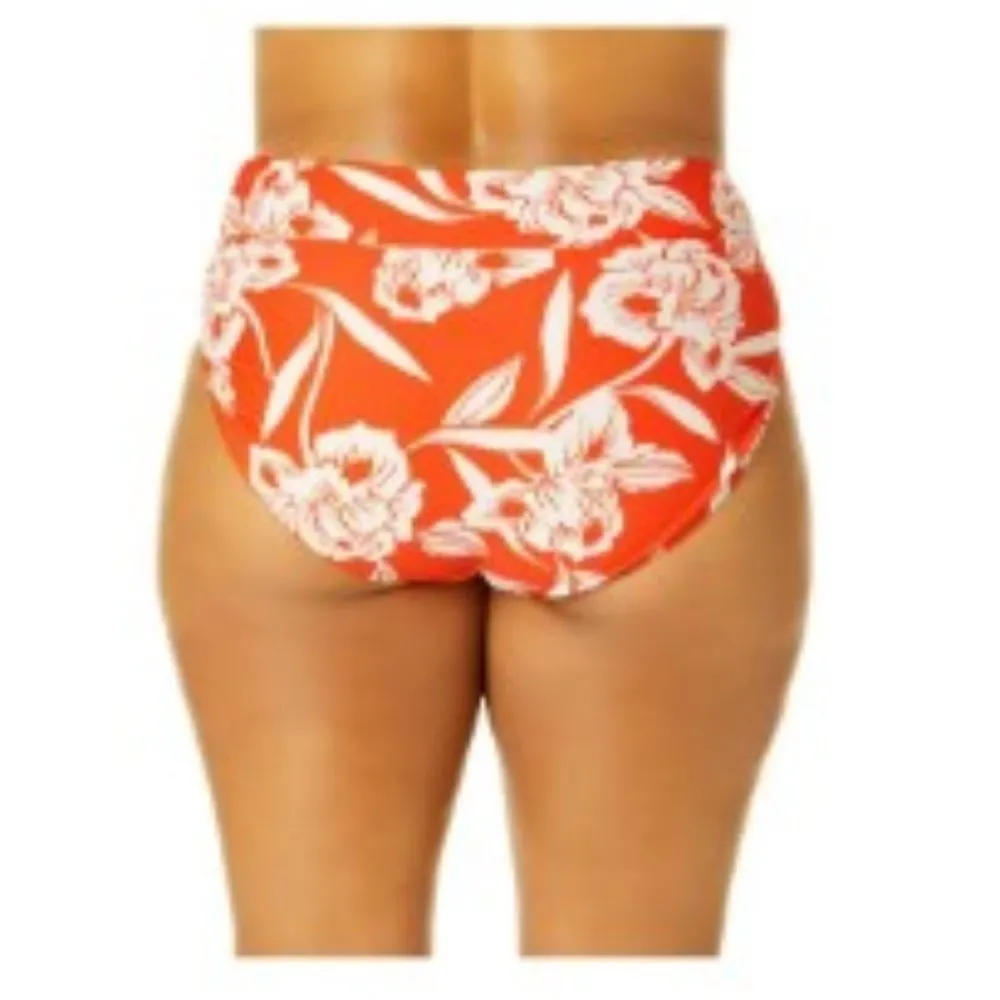TT Mid Rise Smocked Swim Bottoms in Orange Aloha Size 3X - Image 2