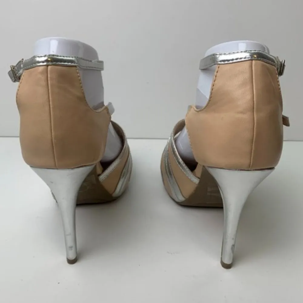 Shoedazzle Silver & Tan Andrea Heeled Sandals - Image 3