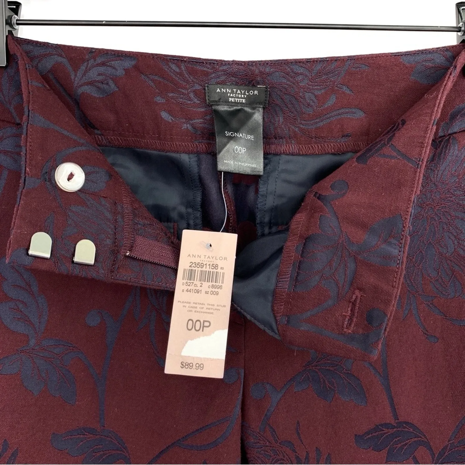 NWT ANN TAYLOR Factory Floral Jacquard Pant Burgundy Navy 00P - Image 6