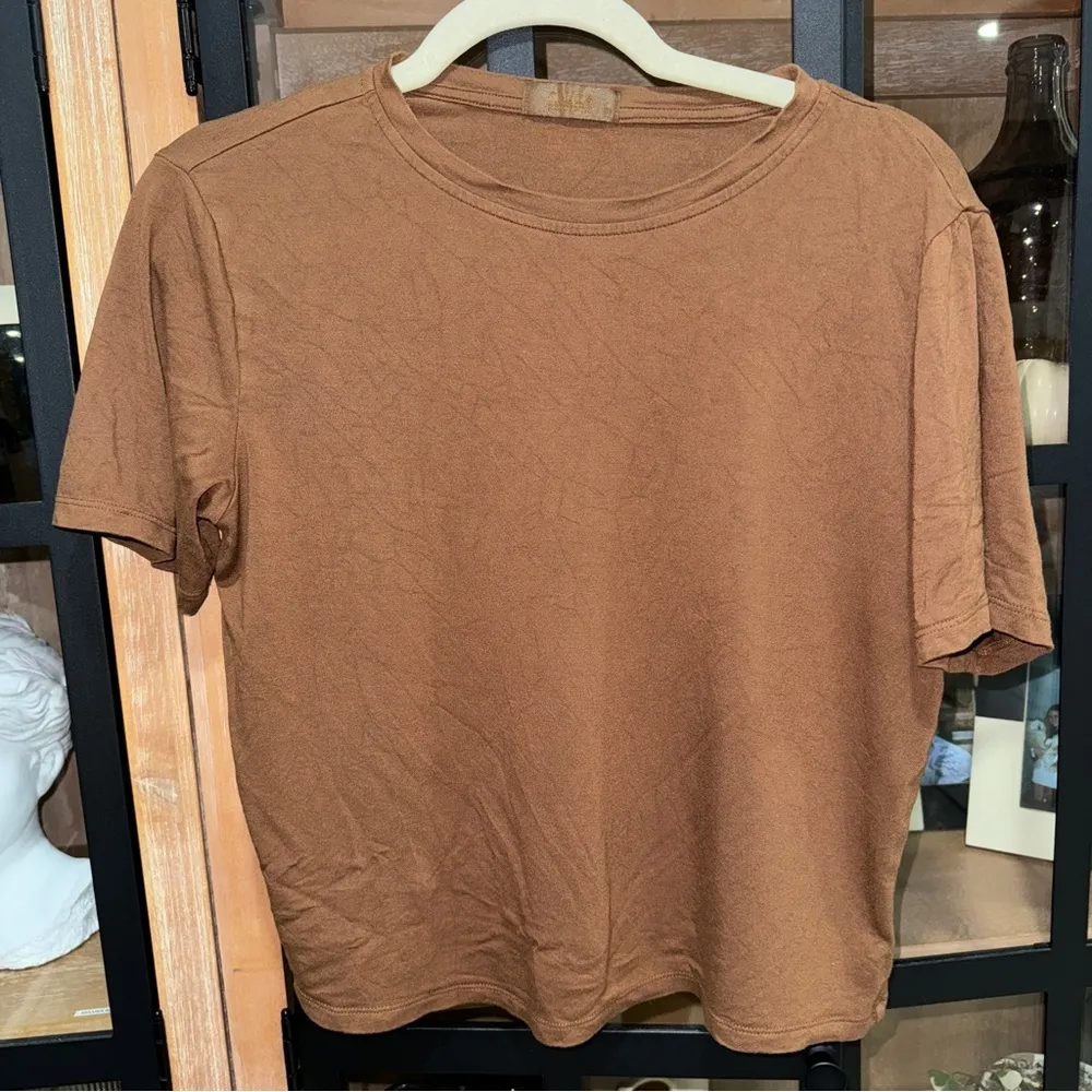 Nuuds boxy chocolate tee short sleeve cooling cropped crewneck rayon loungewear Brown Size XS - Image 2