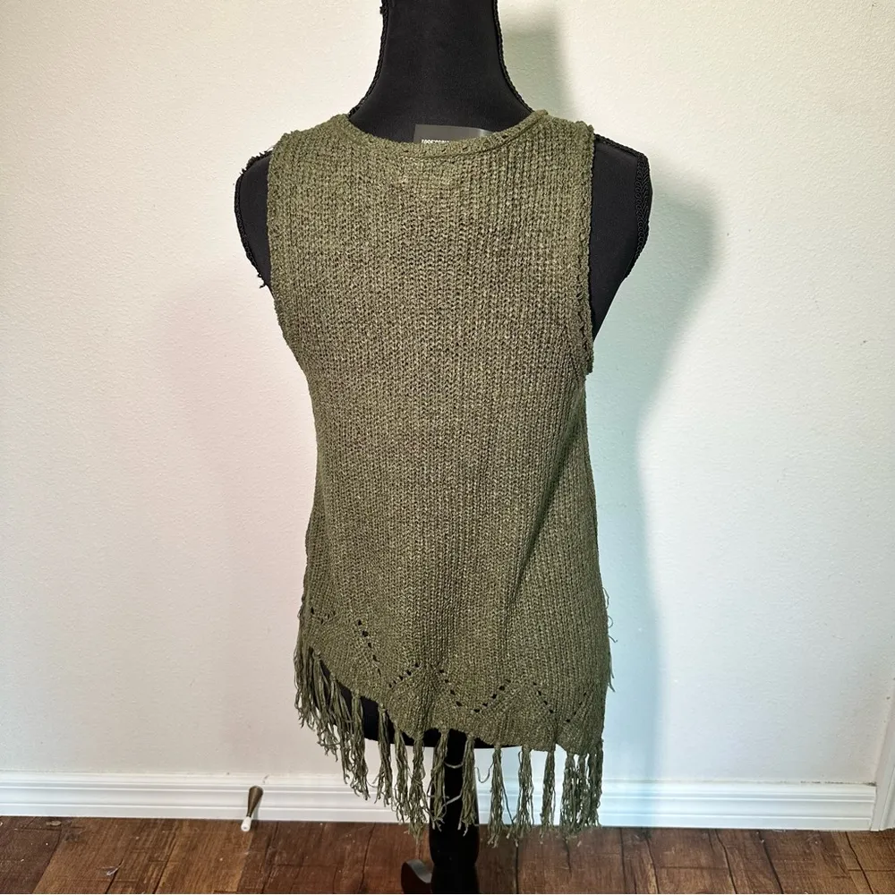Hem & Thread Green Ribbed Asymmetrical Tank Top with Fringe - Image 3