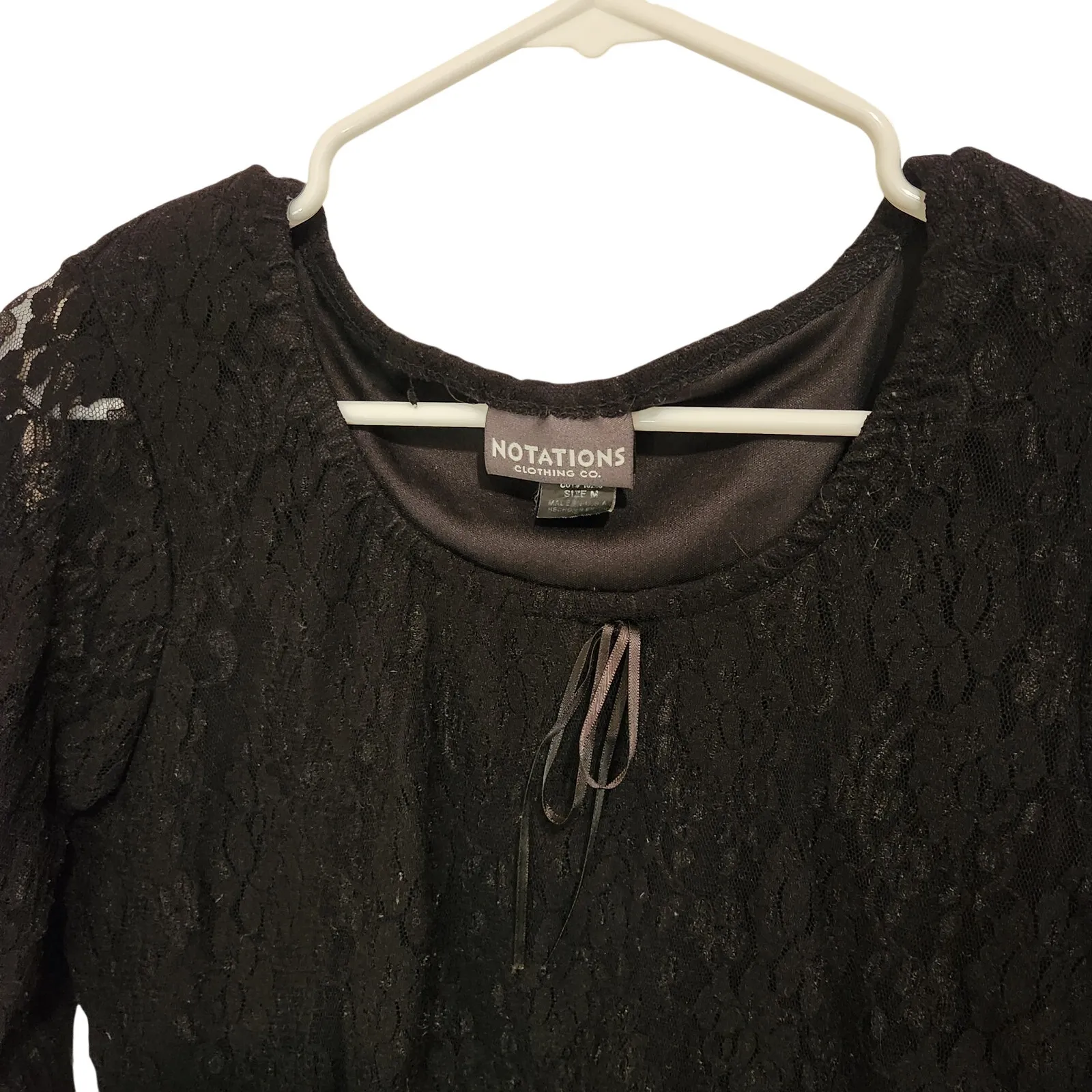 Notations Clothing Co Black Scoop Neck 3/4 Sleeve Lace Blouse Goth Top Medium - Image 4